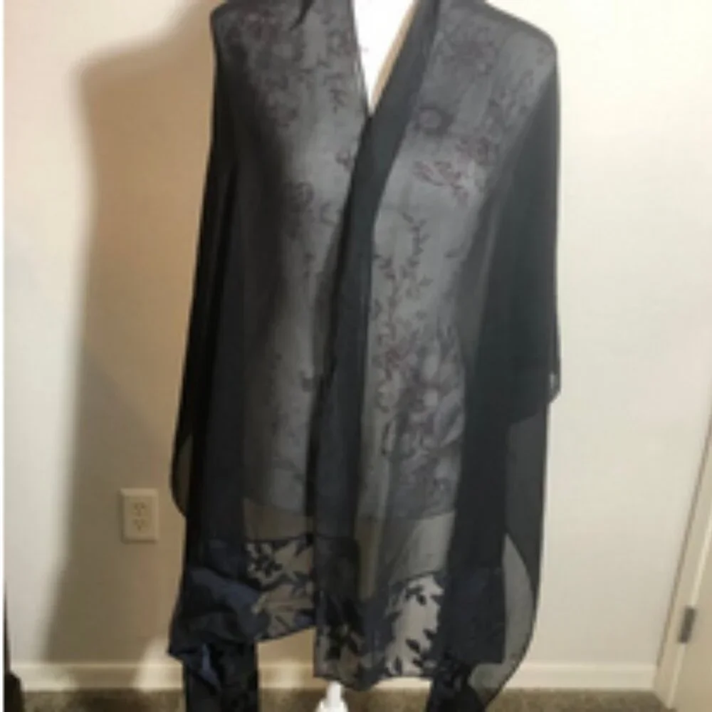 Elegant Black & Navy Sheer Floral Scarf | Lightweight & Versatile